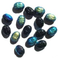 15 14mm Black AB Scarab Beetle Beads